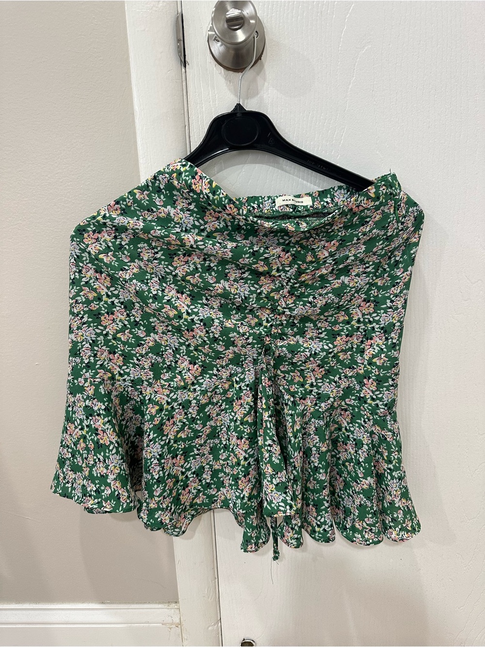 Green Floral Drawstring Mini Skirt